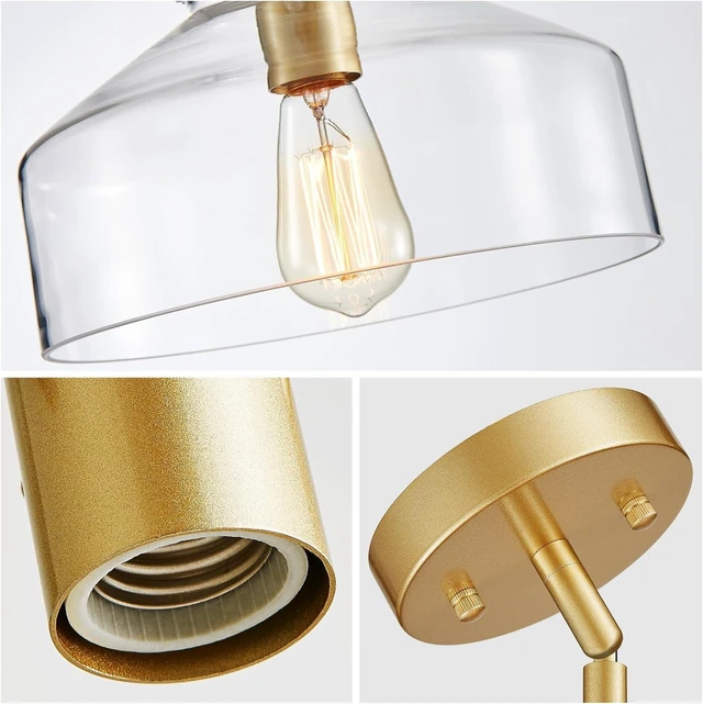 Alt view image 5 of 7 - WUZUPS Chandelier Rustic Farmhouse Industrial Round Ceiling Pendant LED Light Fixture with Clear Glass Shades for Dining Room Kitchen Island Foyer Entryway, H 9.4" x W 10.6", E26 Base, Gold