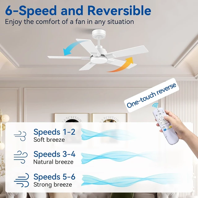 Alt view image 4 of 7 - 42Inch Smart Ceiling Fan with Lights Remote,APP&Voice Alexa WIFI Controled,Quiet Reversible DC Motor,Dimmable LED,Indoor Outdoor,Small Modern Ceiling Fan,for Bedroom Patio Porch,White&Light Wood