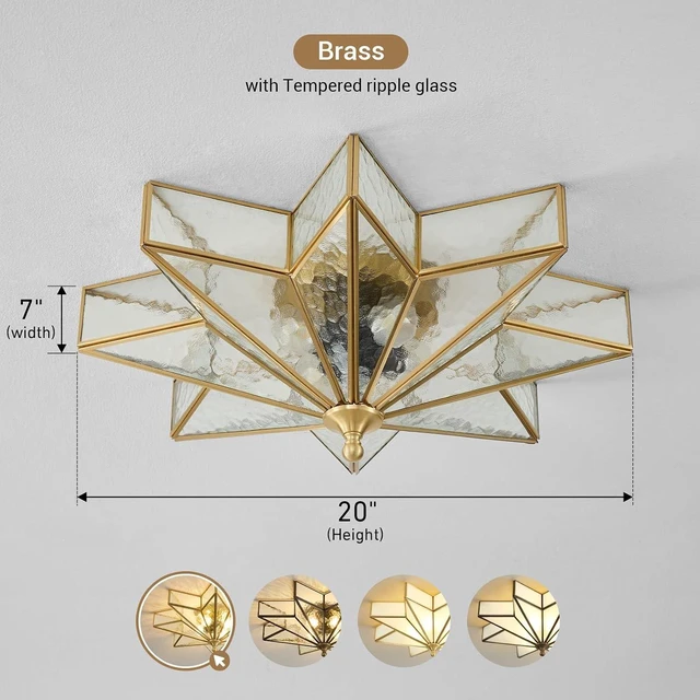 Alt view image 4 of 7 - Star Flush Mount Ceiling Light: 20 Inch Brass Clear Glass Lighting Fixture