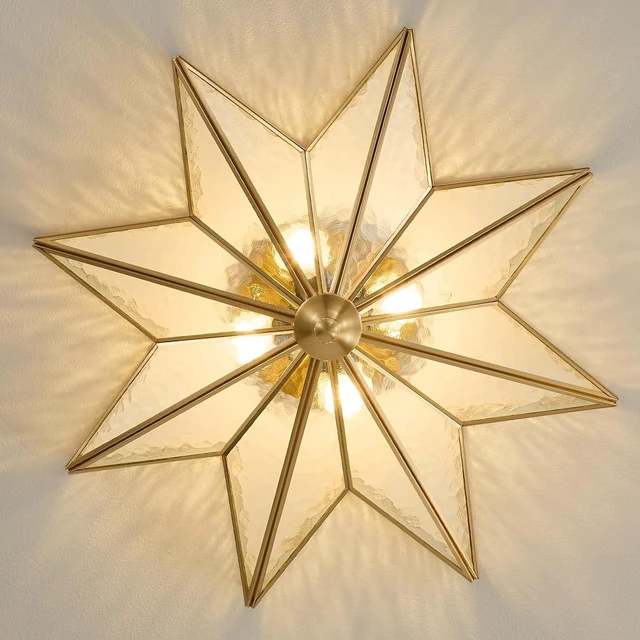 Alt view image 2 of 7 - Star Flush Mount Ceiling Light: 20 Inch Brass Clear Glass Lighting Fixture