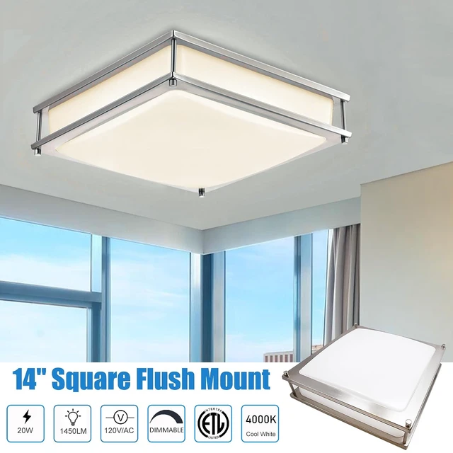 Alt view image 3 of 7 - 12 Inch LED Square Flush Mount Ceiling Light, 15W LED Ceiling Lighting, Brushed Nickel 4000K Neutral White, Dimmable Light Fixture for Kitchen Hallway Laundry Room