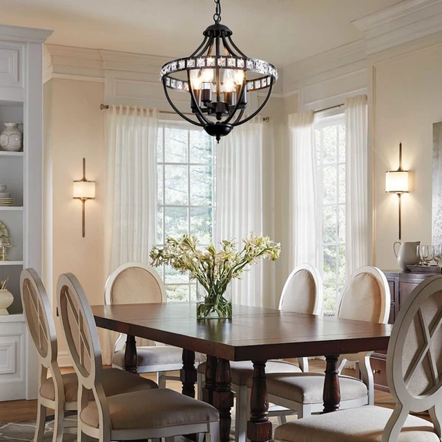Alt view image 2 of 7 - c ChandeliersFarmhouse Ceiling Chandelier Rustic Vintage Black Pendant Hanging Lighting for Dining Room Living Room Entryway Kitchen Island Bedroom Foyer Lighting4-Light