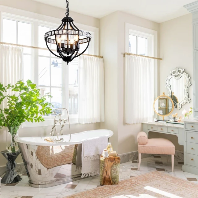 Alt view image 3 of 7 - c ChandeliersFarmhouse Ceiling Chandelier Rustic Vintage Black Pendant Hanging Lighting for Dining Room Living Room Entryway Kitchen Island Bedroom Foyer Lighting4-Light