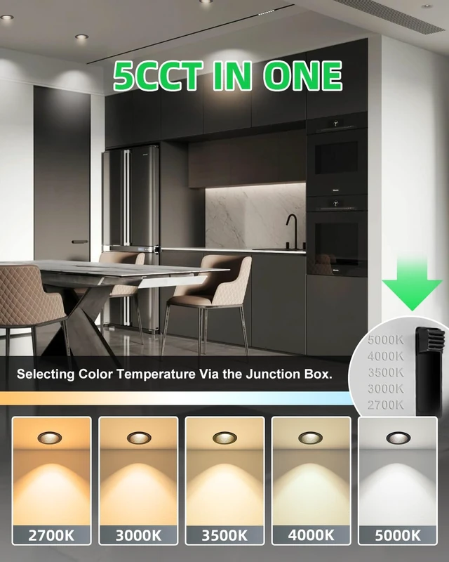 Alt view image 3 of 7 - zouzai 3" Anti-Glare LED Recessed Lights, 5CCT, 12W 1260LM, Black 1 Pack