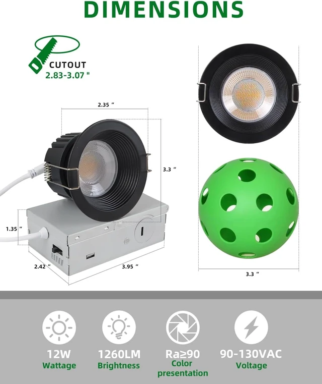 Alt view image 5 of 7 - zouzai 3" Anti-Glare LED Recessed Lights, 5CCT, 12W 1260LM, Black 1 Pack