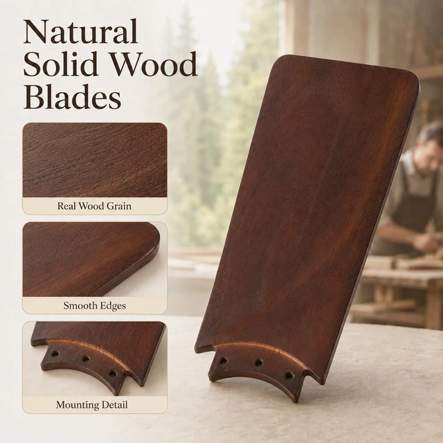 Alt view image 4 of 7 - 30 Inch Wood Ceiling Fan with Light, Flush Mount 3-Blade, Walnut