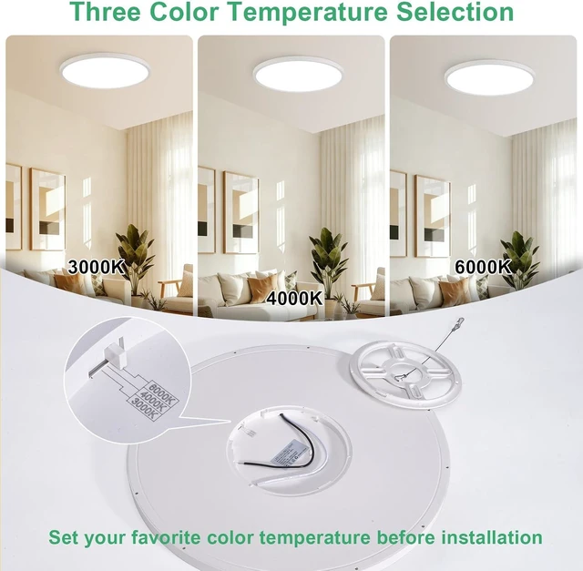 Alt view image 2 of 7 - 6PK 15.8 Inch LED Flush Mount Ceiling Light Fixture, 32W,3200LM,3000K/4000K/6000K CCT Selectable,0.67 inch Super Slim LED Ceiling Light for Bedroom,Hallway,Kitchen,White