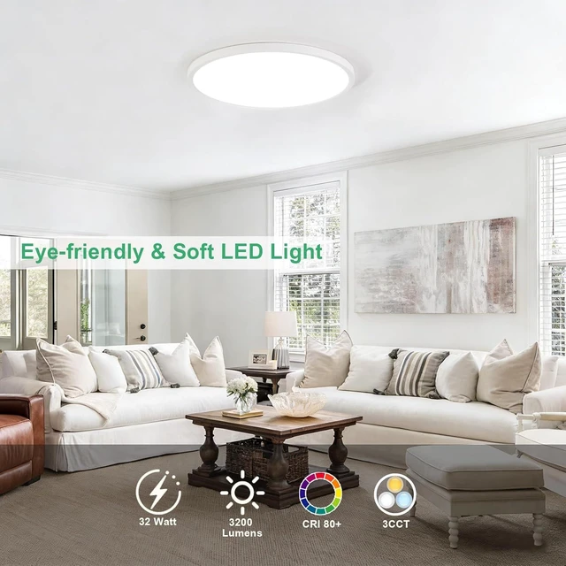 Alt view image 3 of 7 - 6PK 15.8 Inch LED Flush Mount Ceiling Light Fixture, 32W,3200LM,3000K/4000K/6000K CCT Selectable,0.67 inch Super Slim LED Ceiling Light for Bedroom,Hallway,Kitchen,White