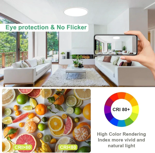 Alt view image 6 of 7 - 6PK 15.8 Inch LED Flush Mount Ceiling Light Fixture, 32W,3200LM,3000K/4000K/6000K CCT Selectable,0.67 inch Super Slim LED Ceiling Light for Bedroom,Hallway,Kitchen,White