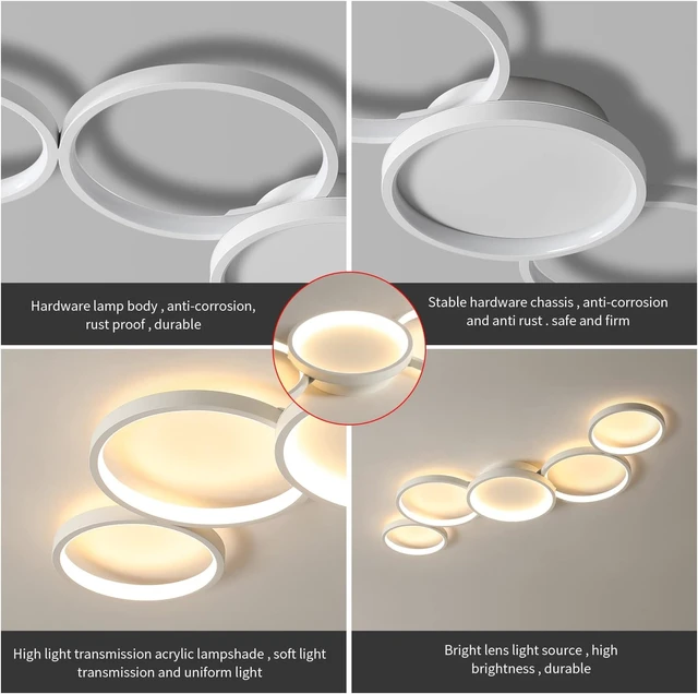 Alt view image 4 of 7 - Modern LED Flush Mount Ceiling Light - 55wDimmable Ceiling Light Fixture, 5Rings Ceiling Lamp for Living Room,Bedroom,Dining Room,Office (White)