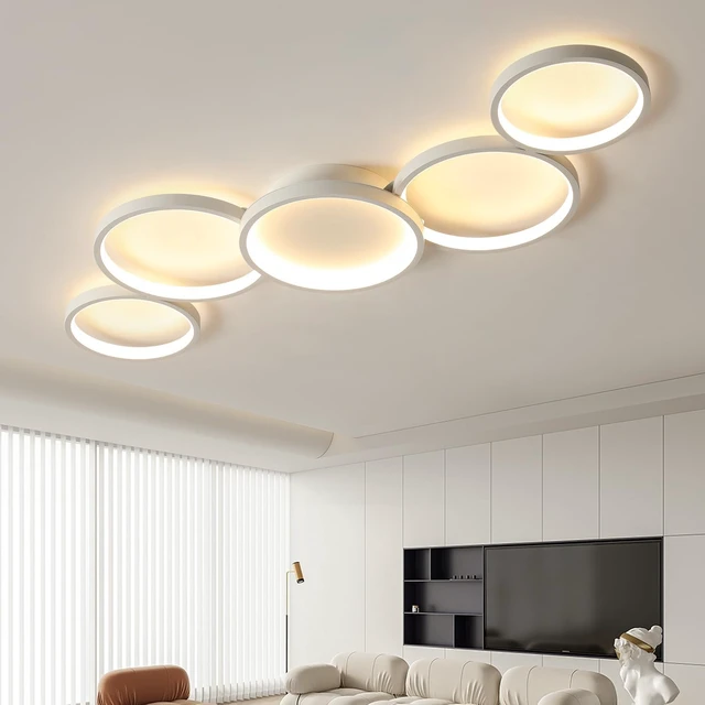 Alt view image 5 of 7 - Modern LED Flush Mount Ceiling Light - 55wDimmable Ceiling Light Fixture, 5Rings Ceiling Lamp for Living Room,Bedroom,Dining Room,Office (White)