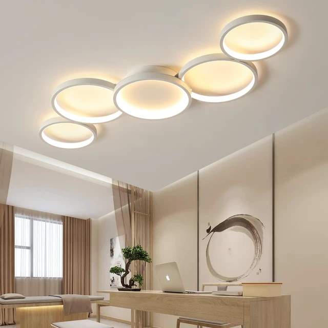 Alt view image 6 of 7 - Modern LED Flush Mount Ceiling Light - 55wDimmable Ceiling Light Fixture, 5Rings Ceiling Lamp for Living Room,Bedroom,Dining Room,Office (White)