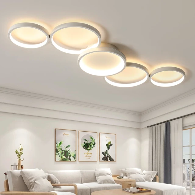 Alt view image 7 of 7 - Modern LED Flush Mount Ceiling Light - 55wDimmable Ceiling Light Fixture, 5Rings Ceiling Lamp for Living Room,Bedroom,Dining Room,Office (White)