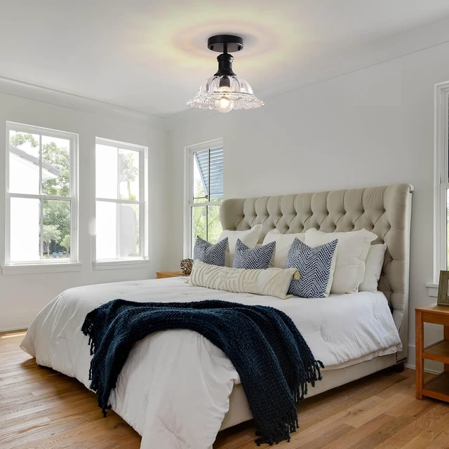 Alt view image 4 of 7 - Vintage Semi Flush Mount Ceiling Light, Close to Ceiling Lighting Fixture, Glass Ceiling Light for Kitchen Island, Bedroom, Dining Room, Bathrrom, Hallway, Closet