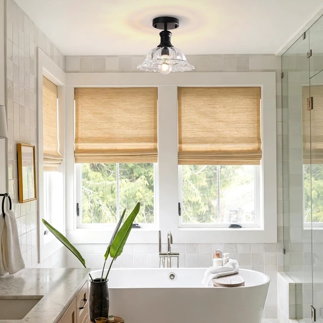 Alt view image 6 of 7 - Vintage Semi Flush Mount Ceiling Light, Close to Ceiling Lighting Fixture, Glass Ceiling Light for Kitchen Island, Bedroom, Dining Room, Bathrrom, Hallway, Closet