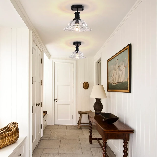 Alt view image 7 of 7 - Vintage Semi Flush Mount Ceiling Light, Close to Ceiling Lighting Fixture, Glass Ceiling Light for Kitchen Island, Bedroom, Dining Room, Bathrrom, Hallway, Closet