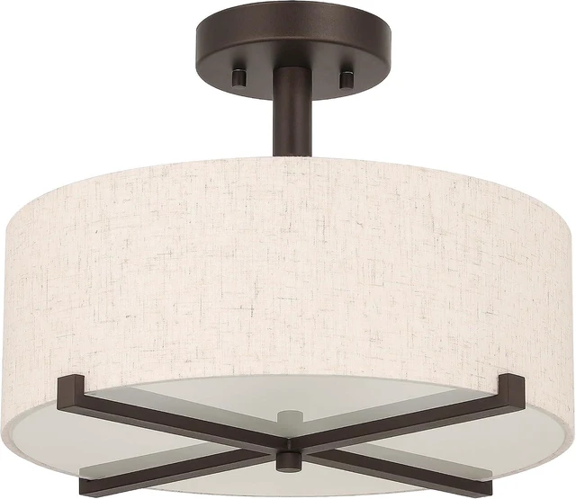 Main image of XiNBEi Lighting 15" Linen Drum Semi Flush Mount Ceiling Light for Bedroom