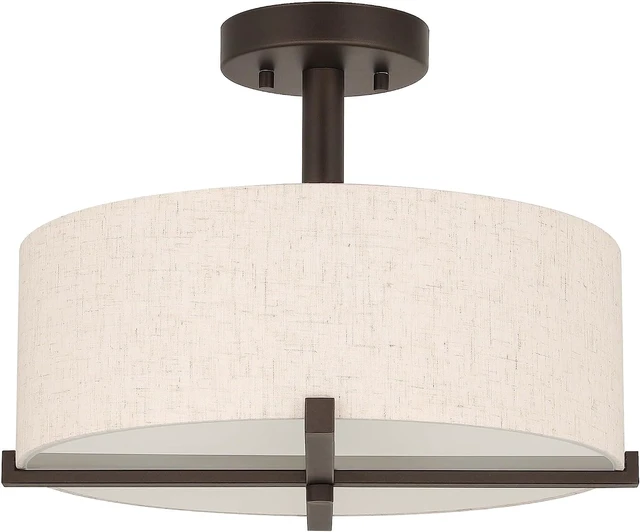 Alt view image 5 of 7 - XiNBEi Lighting 15" Linen Drum Semi Flush Mount Ceiling Light for Bedroom