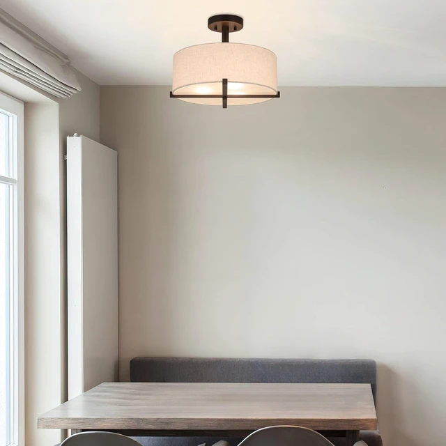 Alt view image 6 of 7 - XiNBEi Lighting 15" Linen Drum Semi Flush Mount Ceiling Light for Bedroom