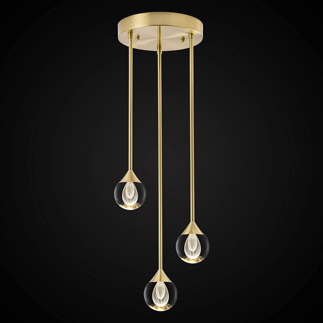 Main image of 3-Light Teardrop Crystal Pendant Light, Dimmable LED Crystal Globe Hanging Light Fixture, Modern Ceiling Pendant Lighting for Kitchen Island Dining Room Bedroom Bar 3000K 24W Brush Brass