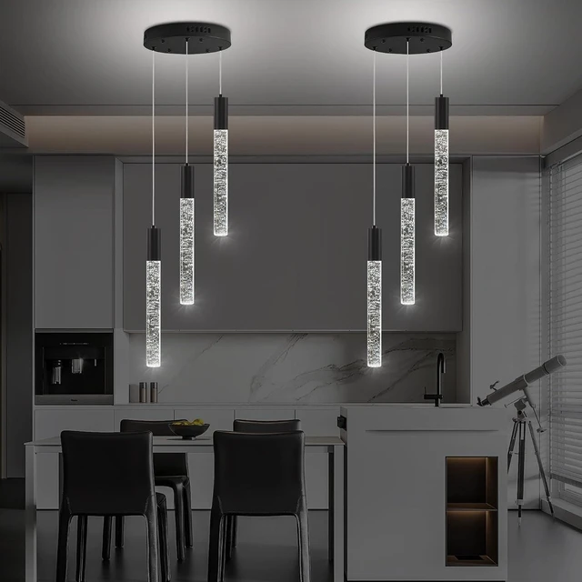 Main image of 3Light Black Modern Bubble Crystal Chandelier, Adjustable Height LED Pendant Light with Remote, Sloped Ceiling Compatible Ceiling Light Fixture for Kitchen Island Dining Room Foyer