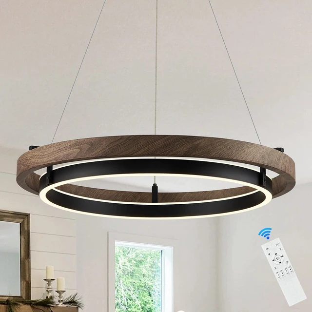 Main image of LED 2 Ring Chandelier Dimmable Up Down Light Black Walnut Wood