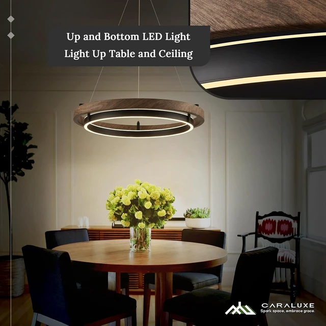 Alt view image 3 of 7 - LED 2 Ring Chandelier Dimmable Up Down Light Black Walnut Wood