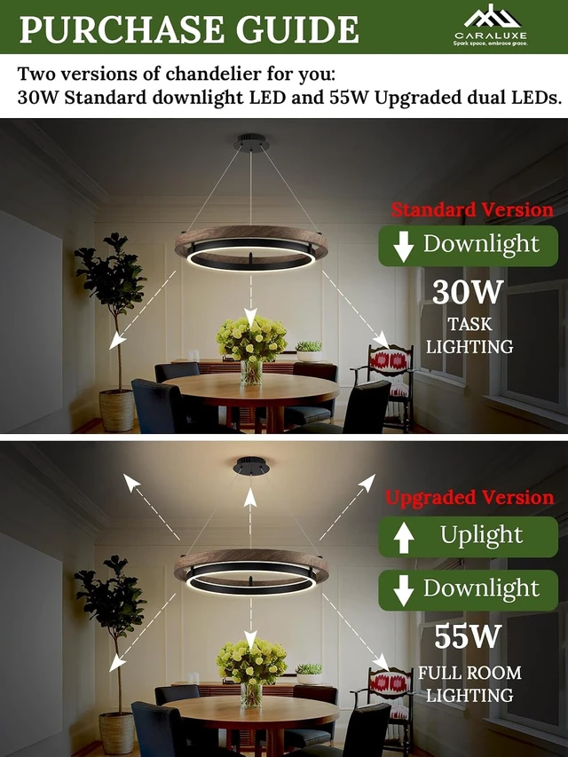 Alt view image 6 of 7 - LED 2 Ring Chandelier Dimmable Up Down Light Black Walnut Wood
