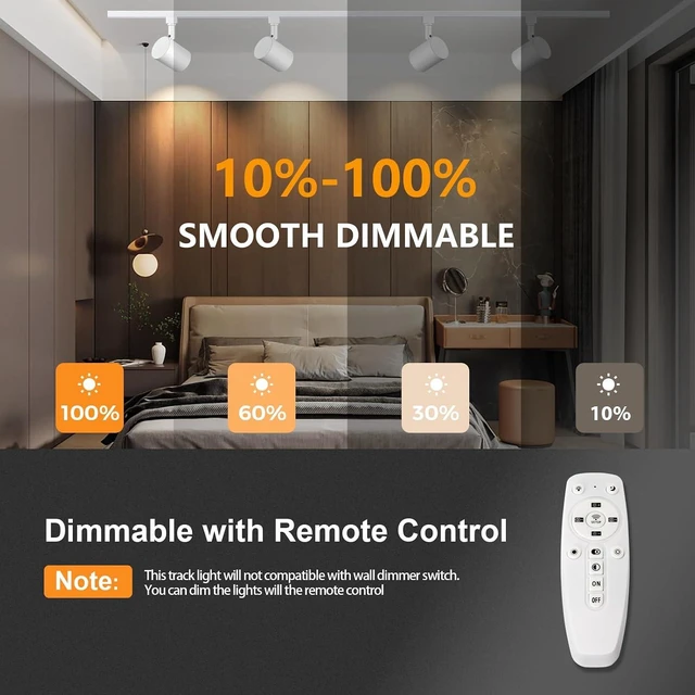Alt view image 5 of 7 - 6 Lights LED Track Lighting Kit with Remote, 10W Dimmable White