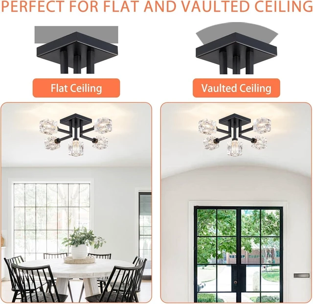 Alt view image 6 of 7 - Semi Flush Mount Ceiling Light Fixture, 20.5" Black Sputnik Chandeliers Modern 5-Light Dining Room Glass Ceiling Lighting for Living Room Kitchen Bedroom Entryway Foyer