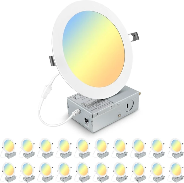 Main image of Elaruslux 20 Pack 7 Inch 3CCT Ultra-Thin LED Recessed Light with Junction Box, 3000K/4500K/6000K Selectable, 18W Eqv 125W, Dimmable Canless Downlight, 1600LM High Brightness