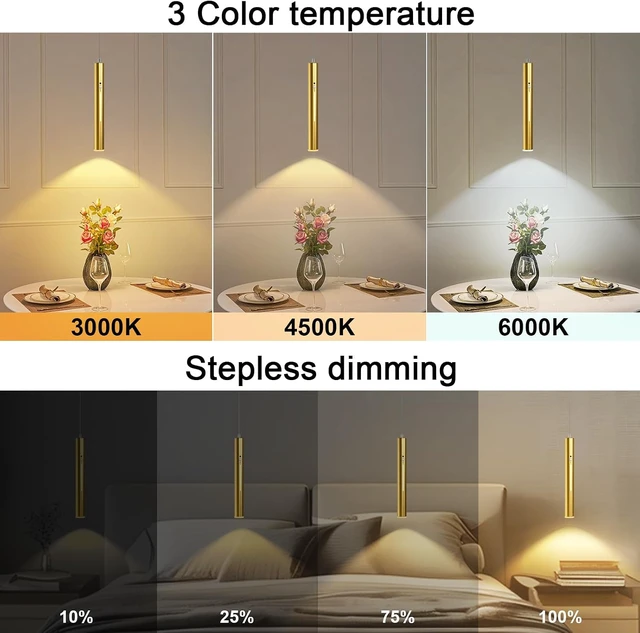 Alt view image 2 of 7 - Lightess Battery Operated Pendant Light Set of 2, Motion Sensor, Gold
