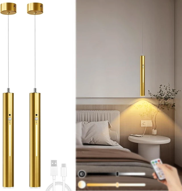 Main image of Lightess Battery Operated Pendant Light Set of 2, Motion Sensor, Gold