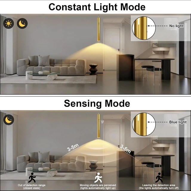 Alt view image 3 of 7 - Lightess Battery Operated Pendant Light Set of 2, Motion Sensor, Gold