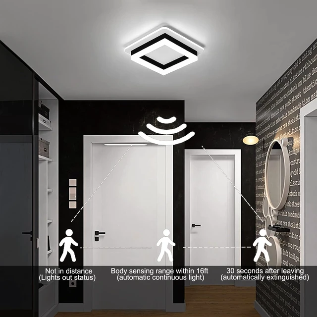 Alt view image 4 of 7 - Motion Sensor LED Ceiling Light Indoor, 24W Black Mount Motion Activated 7.87inch Flush Mount Lighting Fixture for Closet Laundry Bathroom Hallway Stair Porch Basement, Cool White