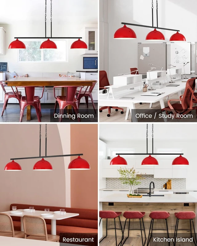 Alt view image 7 of 7 - 3-Light Red Island Lights for Kitchen, Dome Island Light Fixture, Modern Farmhouse Chandelier, Kitchen Lights Over Island, Hanging Island Pendant Lights for Kitchen, Dining Room, Bar