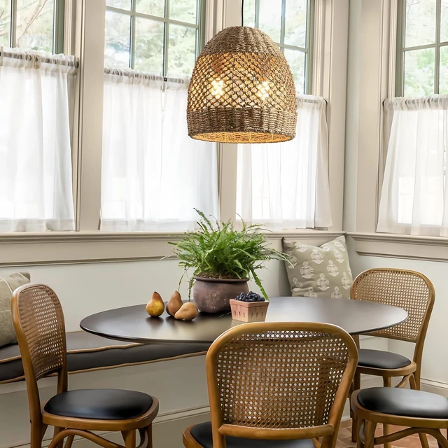 Alt view image 2 of 7 - Rattan Pendant Light, Hand-Woven Wicker Fixtures