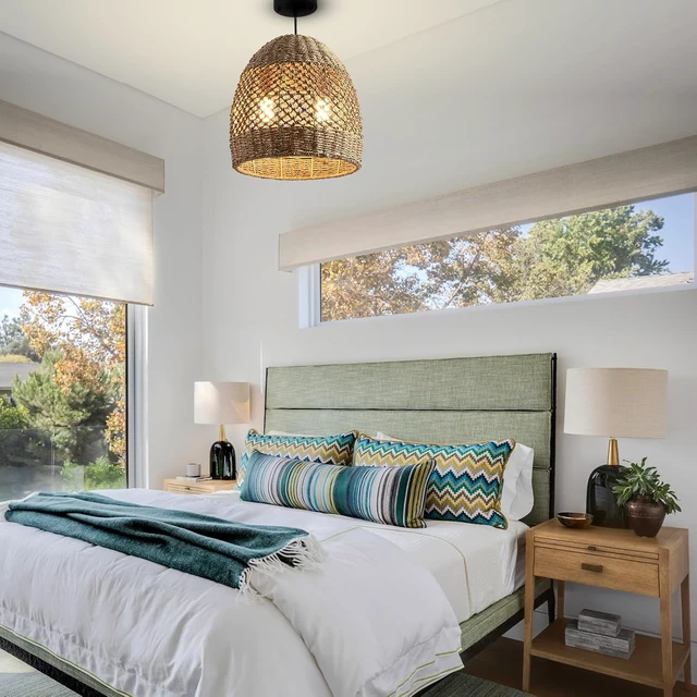 Alt view image 3 of 7 - Rattan Pendant Light, Hand-Woven Wicker Fixtures