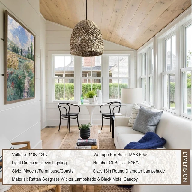 Alt view image 4 of 7 - Rattan Pendant Light, Hand-Woven Wicker Fixtures