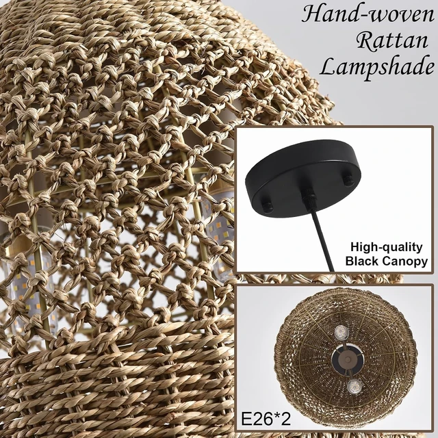 Alt view image 6 of 7 - Rattan Pendant Light, Hand-Woven Wicker Fixtures