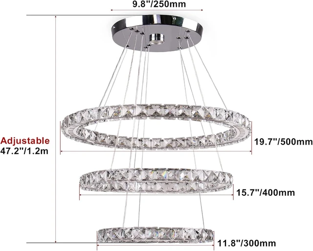 Alt view image 3 of 7 - 3-Ring Acrylic Crystal Chandelier Modern Ceiling Light Fixture