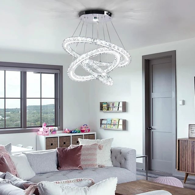 Alt view image 4 of 7 - 3-Ring Acrylic Crystal Chandelier Modern Ceiling Light Fixture