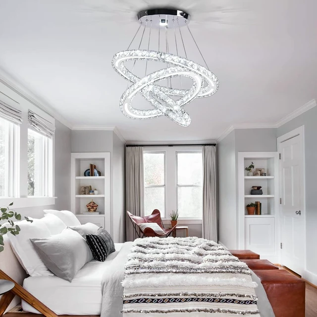 Alt view image 7 of 7 - 3-Ring Acrylic Crystal Chandelier Modern Ceiling Light Fixture