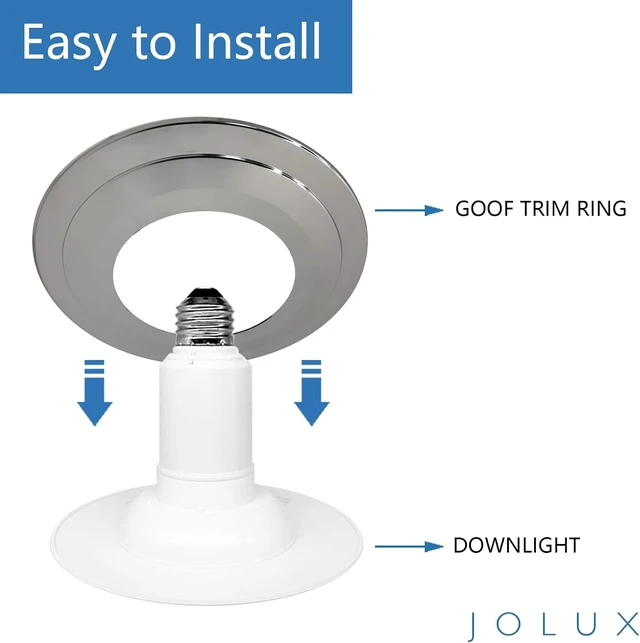 Alt view image 3 of 6 - Jolux 4 Pack Gloss Chrome Goof Trim Ring for 5/6" Inch Recessed can Lighting Downlight,Plastic,Outer Diameter 8.6 Inches,Inner Diameter 4.7 Inches.