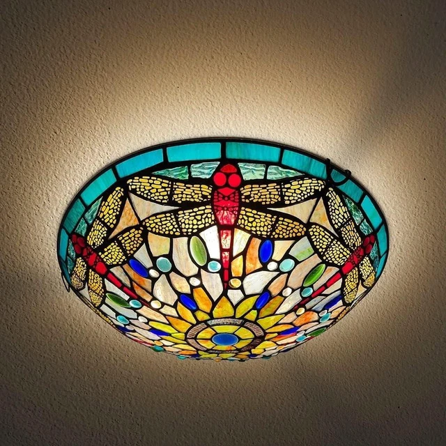Main image of ARTZONE Tiffany Ceiling Lights, Stained Glass Ceiling Light 3-Lights 16 Inch Tiffany Flush Mount Ceiling Light for Bedroom Dining Living Room Entryway Foyer