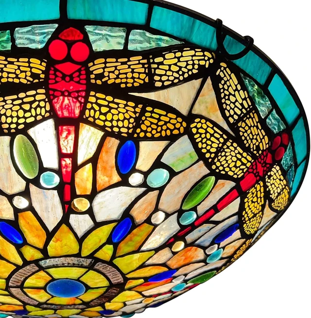Alt view image 2 of 6 - ARTZONE Tiffany Ceiling Lights, Stained Glass Ceiling Light 3-Lights 16 Inch Tiffany Flush Mount Ceiling Light for Bedroom Dining Living Room Entryway Foyer