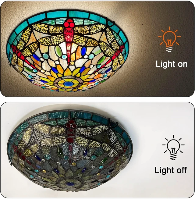 Alt view image 5 of 6 - ARTZONE Tiffany Ceiling Lights, Stained Glass Ceiling Light 3-Lights 16 Inch Tiffany Flush Mount Ceiling Light for Bedroom Dining Living Room Entryway Foyer