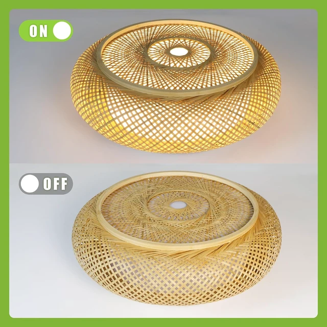 Alt view image 5 of 7 - 19.7 in Bamboo Woven Rattan-Style Ceiling Light, Boho Ceiling Light Fixture with Remote, LED Dimmable Ceiling Light, Boho Light Fixture for Bedroom Living Room Dining Room Light