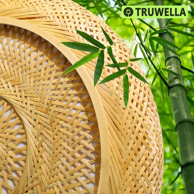 Alt view image 6 of 7 - 19.7 in Bamboo Woven Rattan-Style Ceiling Light, Boho Ceiling Light Fixture with Remote, LED Dimmable Ceiling Light, Boho Light Fixture for Bedroom Living Room Dining Room Light