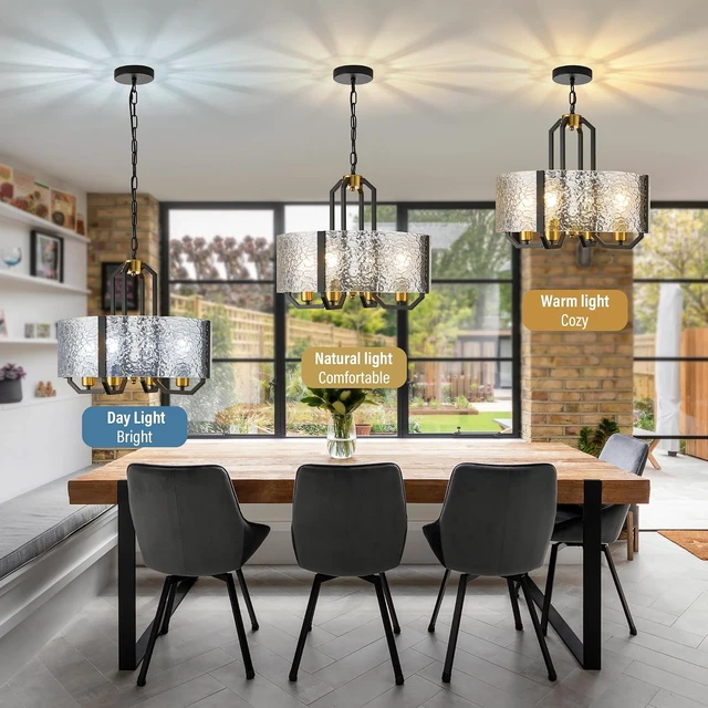 Alt view image 2 of 7 - COCOSTAR Black Pendant Light:Glass Drum Dining Room Chandeliers for Foyer